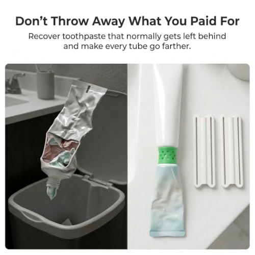 Toothpaste Refill Adapter & Toothpaste Tube Squeezer Combo Pack – Reusable Toothpaste Tube Connector Transfers Remaining Toothpaste Between Tubes – Reduce Waste, Save Money & Get Every Last Drop