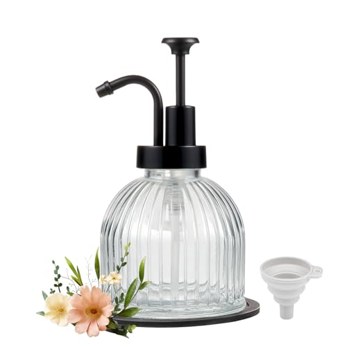 SheeChung 8 Oz Glass Soap Dispenser Bathroom, Clear Liquid Hand Soap Dispenser with Pump, Refillable Dish Soap Dispenser for Kitchen, Cute Modern Stripes Lotion Bottle, Shampoo (Black Pump, 1 Pack) - color: Clear-black Pump, 1 Pack