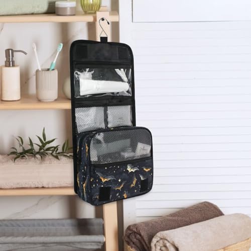 MNSRUU Hanging Toiletry Bag Gothic Skull Bat Travel Makeup bag for Toiletries Portable Travel Toiletry Organizer Cosmetic Bags with Hanging Hook - color: Skull I 4177