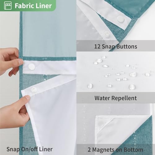 eachope Boho Farmhouse No Hook Shower Curtain Set with Snap-in Fabric Liner,Heavy-Duty Linen Textured Rustic Striped Design,Water-Repellent with Tassels and Sheer Window,Teal,71x74 - color: Teal, size: 71"W x 74"L (Pack of 1)