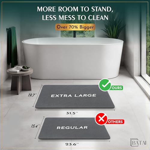 Extra Large Stone Bath Mat - (31.5” x 19.7”) - Absorbent Diatomaceous Earth Stone Bath Mat Large - Non-Slip Diatomite Bathmat - Easy Clean and Quick Drying - Long Instant Dry Bathmat - Dark Gray XL - color: Dark Gray