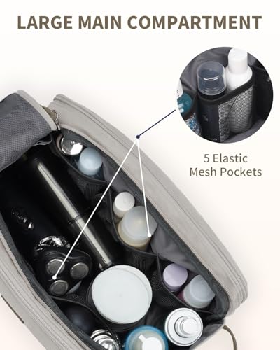 WANDF Toiletry Bag for Men Travel Toiletry Organizer Canvas and Leather Dopp Kit Water-Resistant Shaving Bag for Travel Accessories (Cream Beige, Large) - color: L, Cream Beige, size: Large