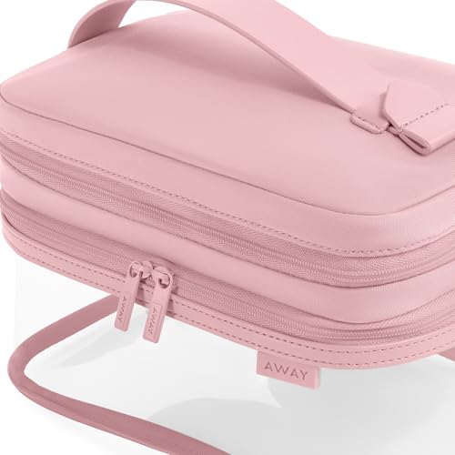 Away Clear Cosmetic Case - Water-Repellent Transparent Cosmetic Bag with 2 Compartments, Brush Holder, Interior Zip Pocket - Blush Pink - color: Blush Pink