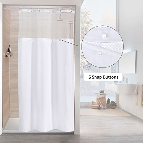 MitoVilla White Small Stall Shower Curtain 36 x 72, Narrow Half Size Weave Fabric Shower Curtain Set with Water-Repellent Snap-in Liner for Modern Neutral Hotel Bathroom Decor - color: White, size: 36"W x 72"L (Pack of 1)