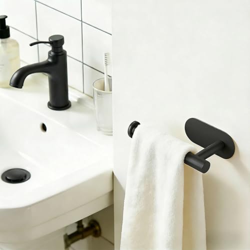 2 Packs Toilet Paper Holder No-Drill Self-Adhesive Towel Rack Stainless Steel Waterproof Rustproof Roll Paper Holder for Bathroom Washroom RVs (Black) - color: Black