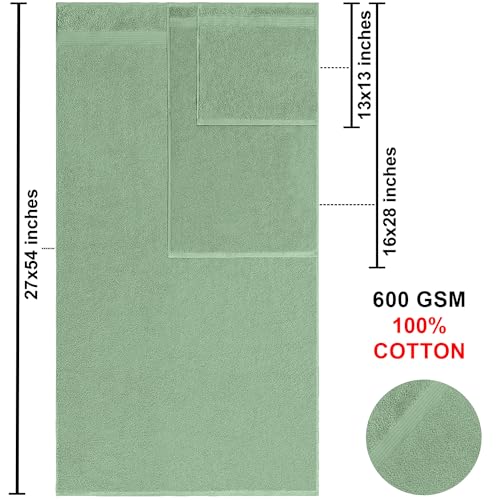 American Bath Towels 100% Cotton 6 Piece Turkish Towel Set, Ultra Soft Absorbent Bathroom Towels, 2 Bath Towel 2 Hand Towels 2 Washcloths, Sage Green - color: Sage Green, size: 6 Piece Towel Set XL