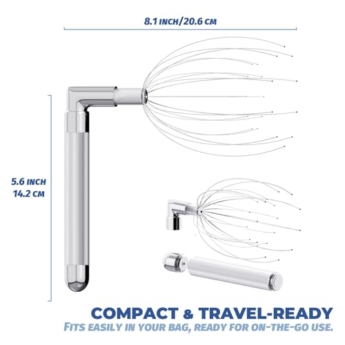 Head Massager Scalp, Vibrating Electric Scalp Massagers for Stress Relief | Battery Powered Head Scratchers Massager Whisk Hair Massage Relax Tool with 20 Metal Fingers, ldeal Gift for Women & Men - color: Silver Gray