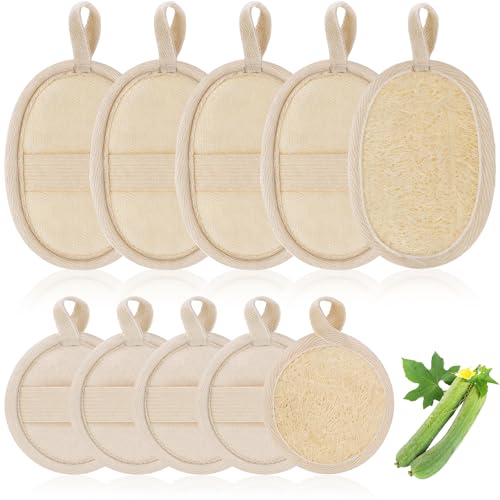 10PCS Natural Loofah Sponge Set, Loofah Exfoliating Scrubber for Body & Facs