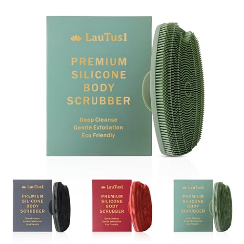 Silicone Body Scrubber — Suction Cup Mount & Hook, Gentle Exfoliating Shower Brush, Soft Loofah Alternative for Men, Women & All Skin Types — Sage Green - color: Sage Green