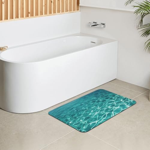 Stone Bath Mats for Bathroom Diatomaceous Earth Bath Mat Super Absorbent Floor Mat Blue Aqua Pool Water Stone Drying Mats Quick Drying Diatomite Shower Mat for Bathtub Pad 15.7x23.6in - color: Blue Aqua Pool Water