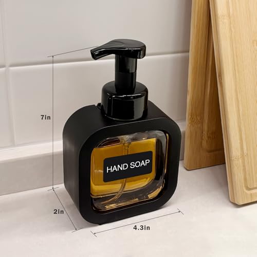 Foaming Soap Dispenser, 2 Pack 300ml (10oz) Plastic Refillable Foaming Hand Soap Dispenser with 16 Pcs Waterproof Labels, Foam Pump Bottle for Bathroom and Kitchen (Black) - color: Black