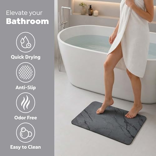 Extra Large Stone Bath Mat for Bathroom (32" x 20") | Non Slip Super Absorbent Quick Dry Diatomaceous Earth Bath Mat | XL Diatomite Stone Bath Shower Mat | Drying Mat for Kitchen Counter | Gray - color: Gray, size: 32" x 20" (Rectangular)