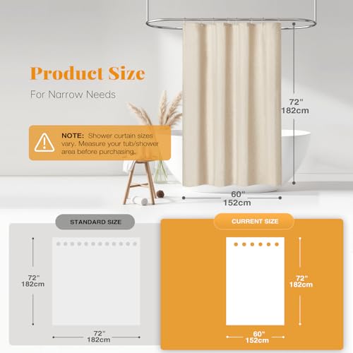 BTTN W60xH72 Stall Shower Curtain, 60 Inch Wide Linen Textured Heavy Duty Cloth Shower Curtain Set with 10 Plastic Hooks, Narrow Luxury Waterproof Fabric Shower Curtains for Bathroom, Beige/Cream - color: A - Cream, size: 60"W x 72"L (Pack of 1)
