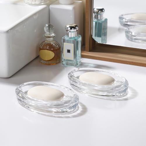 WHJY 2 Pack Glass Soap Dish Cute Bathroom Soap Dish Decorative Soap Dish Oval Soap Bar Container - size: 5.5"*3.74"