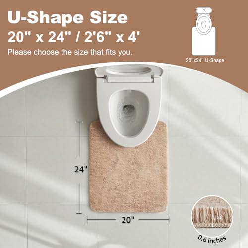 TYUU Toilet Rug, Ultra Soft Toilet Rugs U Shaped Machine Washable Non Slip Absorbent Quick Dry Toilet Mat with Rubber Backing, Beige 20" x 24" U Shape - color: Beige, size: 20" x 24" U Shape
