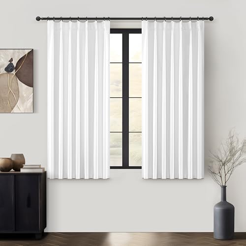 Bright White Heat Blocking Textured Pinch Pleated Cafe Short Curtains 45 Inch Length,Blackout Drapes Flax Linen 2 Panels Set Bathroom/Basement/Kitchen Curtain for 42 Inch Small Half Window (40"Wx45"L) - color: Brightwhite, size: 40"W x 45"L (Pack of 2)