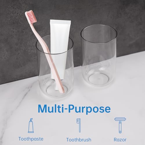 NiHome Toothbrush Holders for Bathrooms 3 Pcs, Plastic Reusable Bathroom Tumbler Toothbrush Cups, 13.5oz Unbreakable Mouthwash Cups Easy to Clean (Clear) - color: Clear