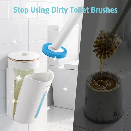 AIR U+ Disposable Toilet Brush, Toilet Bowl Cleaning System with 24 Count Wand Refill, Clean Brush Starter Kit with 1 Toilet Wand, 1 Storage Caddy and 1 Fragrant Tablet (1 + 24) - color: 1 + 24