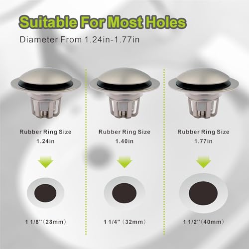 2 Pack Pop Up Sink Drain Stopper,Brushed Nickel Bathroom Sink Stopper with Hair Catcher and Anti-Clog Strainer,Glimflorus Universal 2-in-1 Drain Stopper for 1 1/8"-1 1/2" Drain Holes - color: Brushed Nickel-2