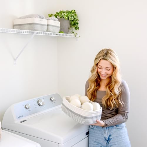 NaturalCozy 11.8"x8"x4.5” Storage Baskets for Shelves 3 Pack | Cotton Rope Woven Small Baskets for Organizing | Small Storage Bins for Nursery, Bathroom, Closet, Cube Shelf, Decorative, Gift Basket - color: Off White & Gray & Mixed Gray, size: 11.8" x 8"