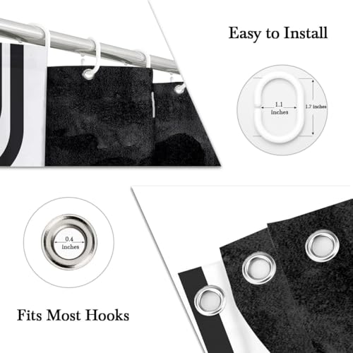 Black and Gold Shower Curtain, White Grey Abstract Art Pattern, Mid Century Modern Polyester Fabric, Cool Boho Mens Bathroom, 72x72 Inch, 12 Hooks Included - color: Black, size: 72"W x 72"L (Pack of 1)