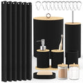 Bathroom Accessories Set 22 Pcs, Complete Bathroom Decor Set with Shower Curtain, Hooks, Waste Bin, Soap Dispenser, Toothbrush Holder, Black Bathroom Accessory Kit for Home Decor