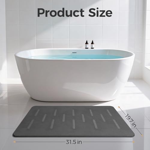Large Stone Bath Mat 2 Pack, 31.5'' x 19.7'' Quick Drying Diatomaceous Earth Mat Large, Super Absorbent, Non Slip Diatomite Stone Bath Rugs for Bathroom, Easy to Clean (Dark Grey) - color: Dark Grey