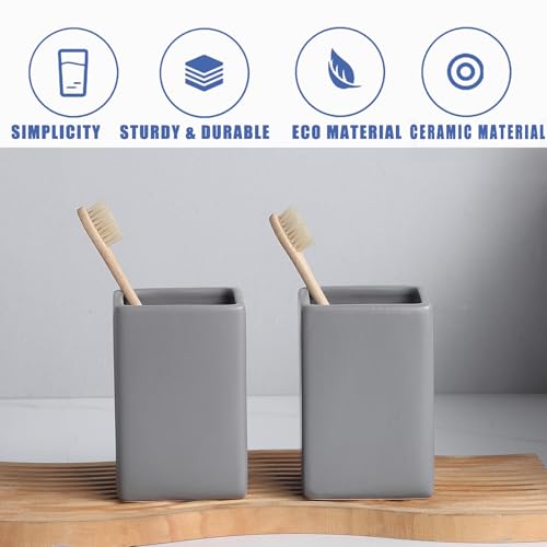 Grey Square Toothbrush Holders for Bathrooms - 2 Cups Ceramic Toothbrush Toothpaste Holders Set, White Square Bathroom Tumbler Cups Reusable Toothbrush Mouthwash Cup, Bathroom Counter Organizer. - color: Grey, size: 2pcs
