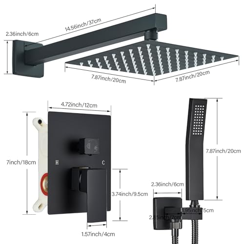 Shower Faucet Matte Black Shower System with 8 Inches Rain Shower Head and Handheld Spray Bathroom Luxury Rain Shower Faucet Set Complete Wall Mounted - color: Matte Black, size: Matte Black-8"