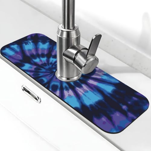 Tie Dye Blue Purple 15" X 5.5" Kitchen Sink Splash Guard Faucet Faucet Guard Draining Mat Sink Splash Guard Faucet Kitchen Bathroom - color: Tie Dye Blue Purple