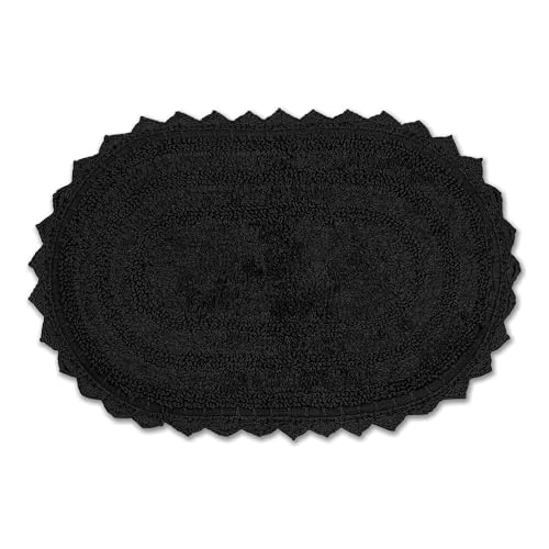 DII Crochet Collection Reversible Bath Mat, Small Oval, 17x24, Black - color: Black, size: 1'5" x 2' (Oval)