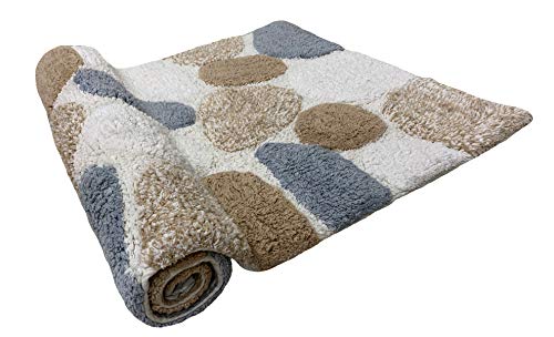 THE BEER VALLEY Pebble Bath Runner Rug 2x5 Feet - Grey Beige | Non Slip Cotton Runners for Bathroom, Washable Absorbent Long Bath Floor Rugs - color: Grey/Beige, size: 24 x 60 inches