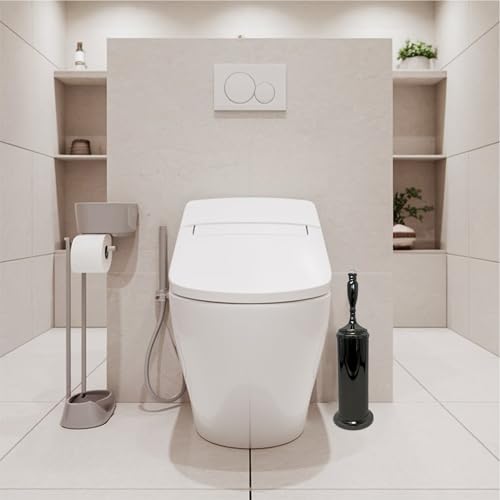 Splash Home Buena Stainless Steel Toilet Brush with Holder, Bowl Scrubber with Durable Cleaning Bristles, Hidden Brush with Splash Protective Disc Design - Black Nickel - color: Black Nickel