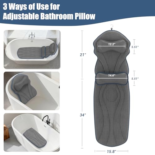 Full Body Bath Pillows for Tub Luxury Bathtub Pillow Cushion for Head,Shoulder,Back&Lumbar Support Thick Tub Pillow for Bathtub for Women Relaxing Soft 5D Air Mesh Mat 12 Non-Slip Power Suction Cups - color: Black Bath Pillow