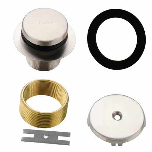 HIDROP Brushed Nickel Tip Toe Bathtub Drain Kit, 1-Hole Overflow Faceplate | Stainless Steel Bath Tub Drain, Universal Fine/Coarse Thread fit 1-3/8" or 1-1/2" Tub Drain, Bathtub Replacement Drain Kit - color: Brushed, style: 1 Hole