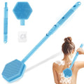 Silicone Back Scrubber for Shower, 16''-21''Extendable Shower Back Scrubber with Dual-Side Large Brush Head, 3-Length Back Brush Bath Brush with Strong Handle & Rich Foaming Bristles(Blue) - color: Blue