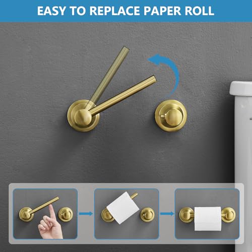 RUMOSE Toilet Paper Holder and Hand Towel Ring Brushed Gold Wall Mount Bathroom Hardware Accessories 2 PCS Set Flexible Pivoting Toilet Tissue Roll Holder and Towel Hanger, Stainless Steel - color: Brushed Gold