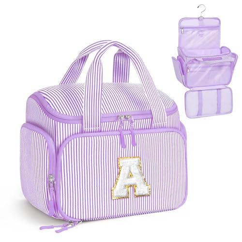 YOOLIFE Birthday Gifts for Teen Girls Kids Travel Toiletry Bag, Purple (A) | Initial Hanging Toiletry Bag for Teen Girls, Birthday Gifts for 5 6 7 8 9 10 11 12 13 14 15 16 17 Year Old Girl - color: Purple, style: A