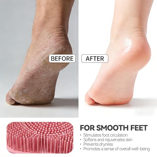 ozner Silicone Shower Foot Scrubber Mat,Back Washer Bath Wash Pad Exfoliating & Massage, Wall Mounted Slip Strong Suction Cups for Use in Cleaner Men and Women (Pink) - color: Pink