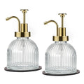 SheeChung 8 Oz Glass Soap Dispenser Bathroom, Clear Liquid Hand Soap Dispenser with Pump, Refillable Dish Soap Dispenser for Kitchen, Cute Modern Stripes Lotion Bottle, Shampoo (Gold Pump, 2 Pack) - color: Clear-gold Pump, 2 Pack