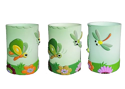 Wendin Cartoon Series Bath Accessory Set, Soap Dispenser Pump, Toothbrush Holder, Tumbler, Soap Dish Resin Art Color Decoration (Dragonfly Cup) - color: Dragonfly Cup