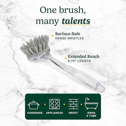Cuisinart Dish Brush with Handle, 2 Pack, Firm Bristles | Multi-purpose dish scrubber for plates, pots, and pans, deep cleaning removes grease, safe for nonstick, round head - color: Round- Light Gray