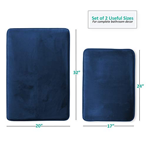 Clara Clark 2 Piece Bathroom Rugs Bath Mat Set, Velvet Memory Foam Bath Mats for Bathroom - Non-Slip, PVC Backing Bath Rugs, Washable - Dries Quickly, Blue - color: Blue, style: 17 x 24 + 20 x 32