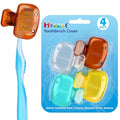Hxezoc 4 Pack Toothbrush Covers Toothbrush Holders Toothbrush Protector Cap Brush Pod Case Protective Portable Plastic Clip for Household Travel, School, Bathroom, Camping, Business - color: Clear, Yellow, Teal, Brown