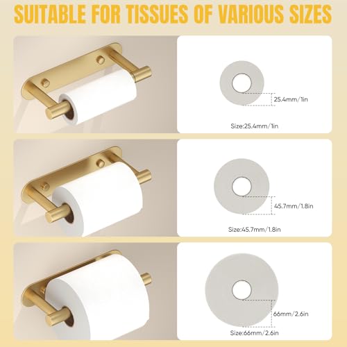 BESy Adhesive or Screw Toilet Paper Holder Wall Mount Rustproof Modern Roll Holder Flexible Pivoting Adjustable Tissue Handle with Self Adhesive or Mounted with Screws Stainless Steel Brushed Gold - color: Brushed Gold