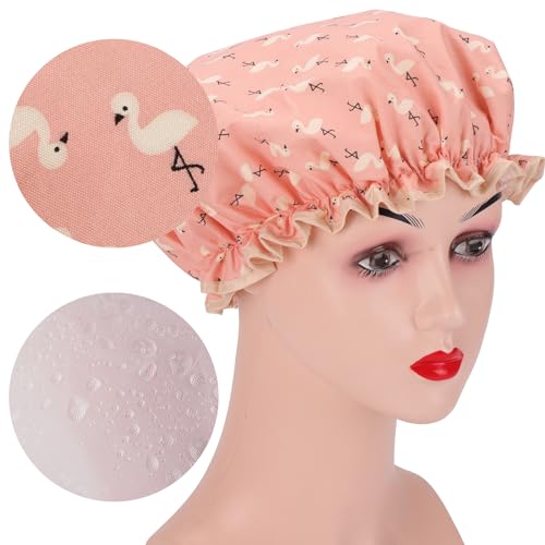 4 Pcs Shower Caps Hat for Women and Girl, Reusable Waterproof Bath Cap Double Waterproof Layers Bird and Heart Pattern - color: 4 Pack - Bird & Heart