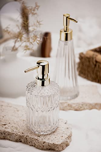 EMPO Clear Glass Soap Dispenser with ABS Plastic Pump, Crystal Lotion Dispensers for Kitchen Sink, Bathroom (2Pack Clear) - color: 2pack Clear