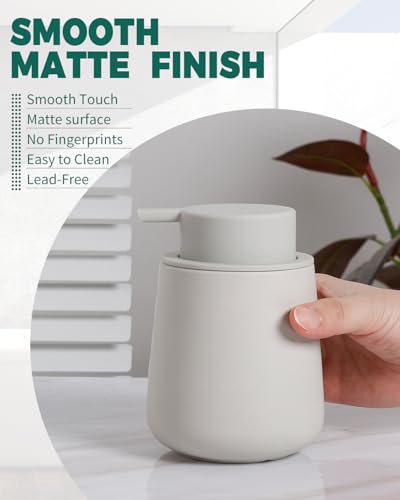 Bosilunlife Ceramic Foaming Soap Dispenser - 12Oz Bathroom Countertop Kitchen Dish Soap Pump Dispenser Foam Soap Dispenser - Matte Light Grey - color: Matte Light Grey