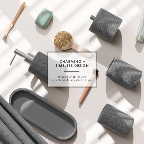 Clara Clark Bathroom Set - Grey Bathroom Accessories Set, 19PC Bathroom Accessory Set, Bathroom Sets with Shower Curtain Set, Soap Dispenser & Toothbrush Holder - color: Grey, size: Complete Set