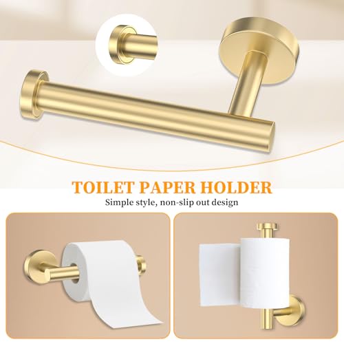Brushed Gold Bathroom Hardware Set 6-Pieces Towel Bar Set Stainless Steel Bathroom Accessory Set 23.6 Inch Wall Mounted Towel Rack - color: 6pcs Gold